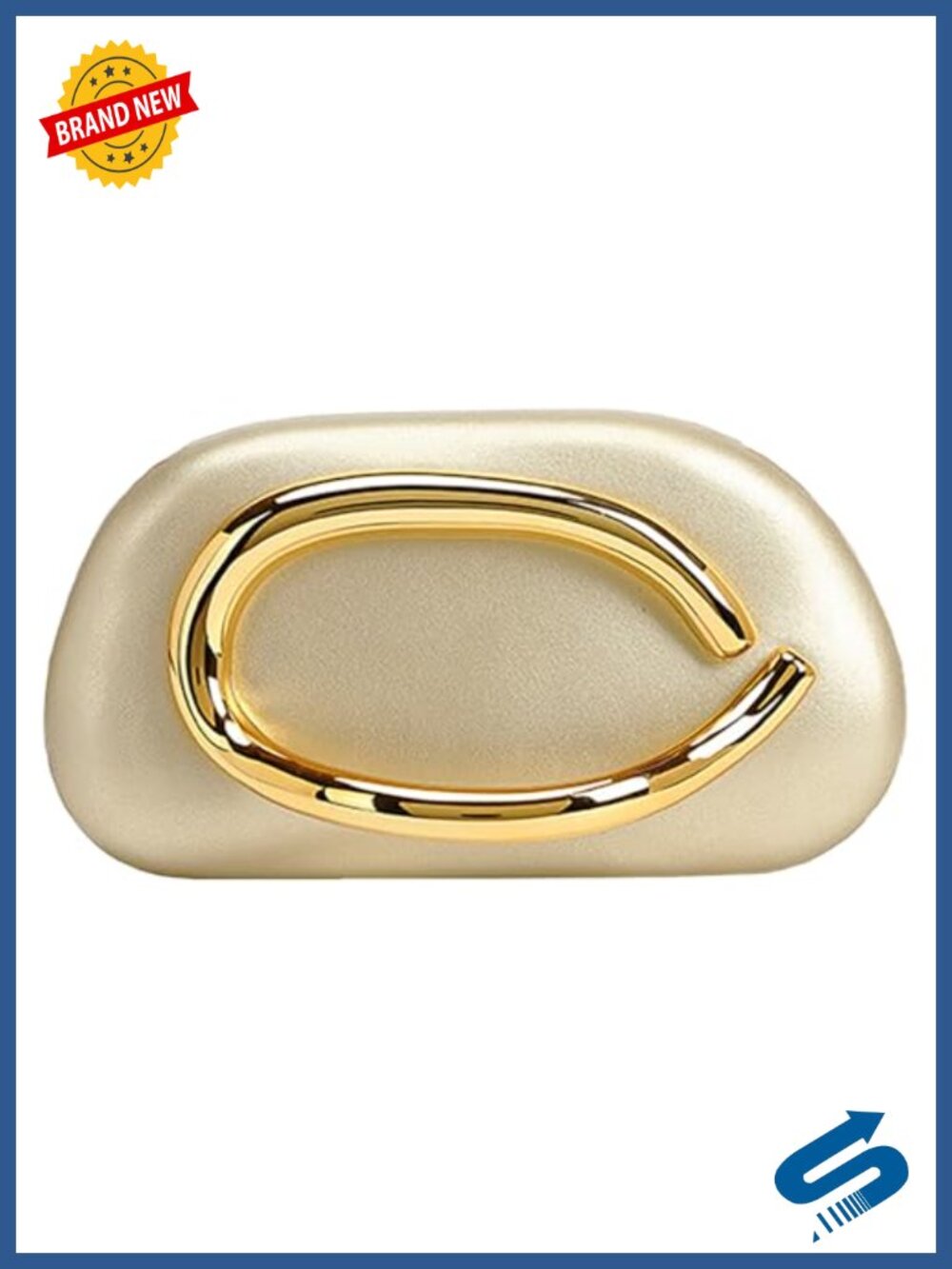 PU Leather Evening Clutch Handbag with Gold Handle & Chain
